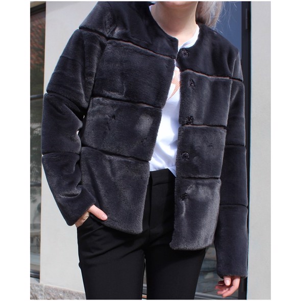 Kahla grå faux fur jakke